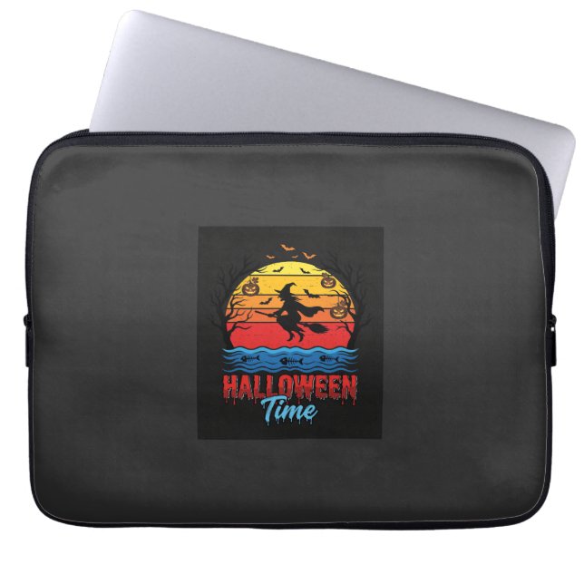 Funda Para Portátil Vector Bruja Atardecer Halloween (Frente)
