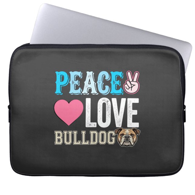 Funda Para Portátil Vector Perro Bulldog Paz Amor (Frente)