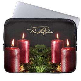 Funda Para Portátil Velas Rojas Monograma de Navidad Vacaciones de Inv