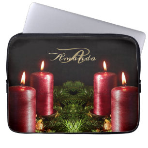 Funda Para Portátil Velas Rojas Monograma de Navidad Vacaciones de Inv
