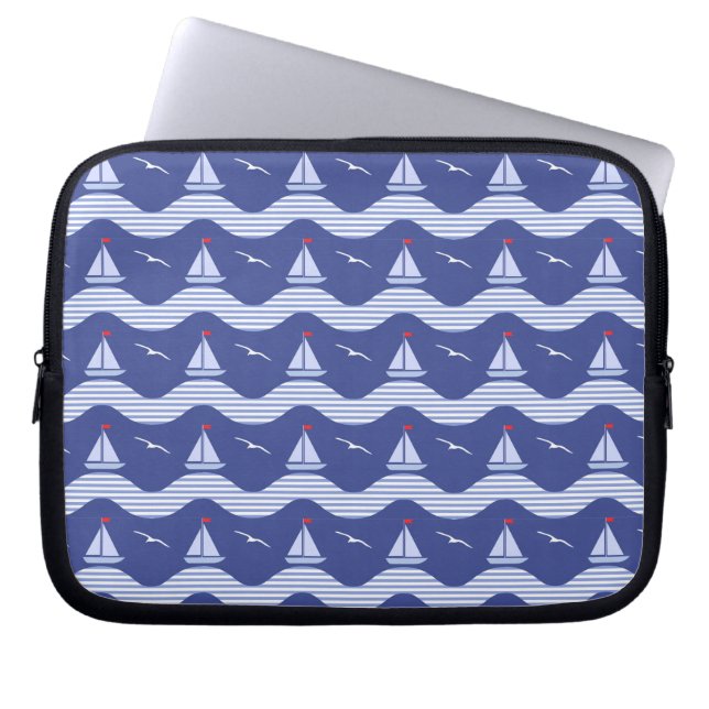 Funda Para Portátil Veleros en un modelo rayado del mar (Frente)