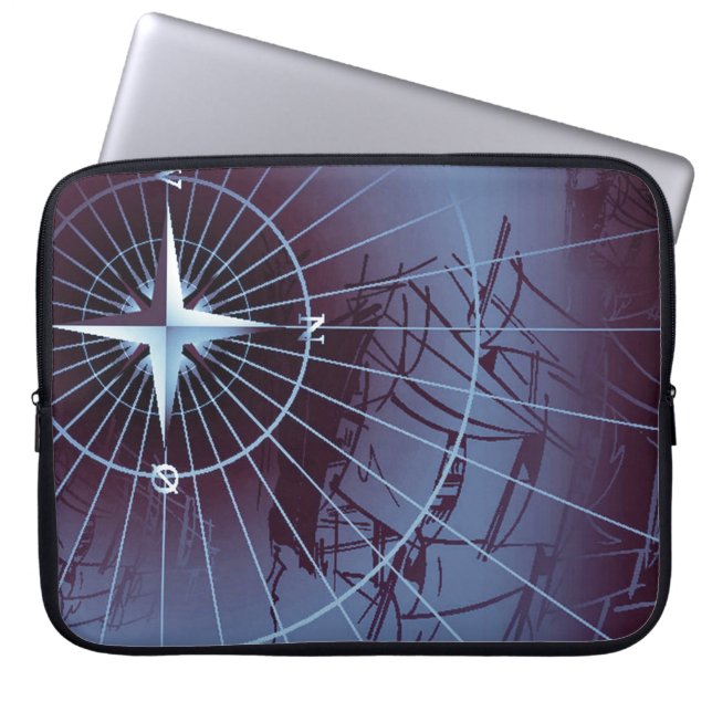 Funda Para Portátil Veleros náuticos de medianoche del compás (Frente)