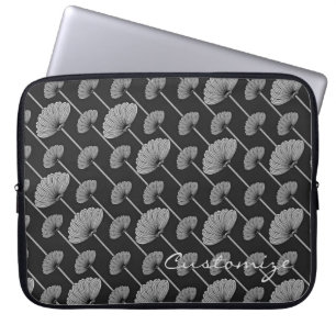 Funda Para Portátil Ventiladores Florales de Pelo Blanco y Negro