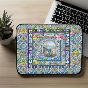 Funda Para Portátil Verano Azul Monograma de Citrus Mayólica Italiana