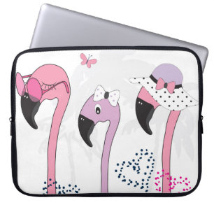 Funda Para Portátil Verano Flamingo: Ilustracion Beach Vintage.