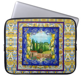 Funda Para Portátil verano italiano Majolica azulejos azul cítricos