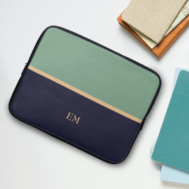 Funda Para Portátil Verde azul monograma inicial simple lindo