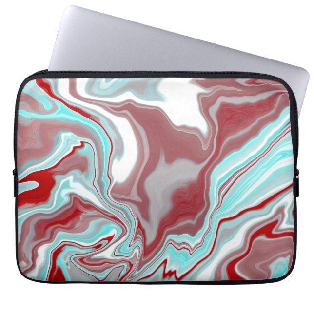 Funda Para Portátil Verde azulada, borgoñona, mármol rojo y blanco rem (Frente)