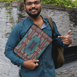 Funda Para Portátil Verde azulado Blue Dark Burgundy Patrón de mosaico