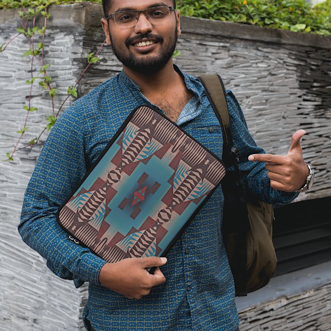 Funda Para Portátil Verde azulado Blue Dark Burgundy Patrón de mosaico (Subido por el creador)