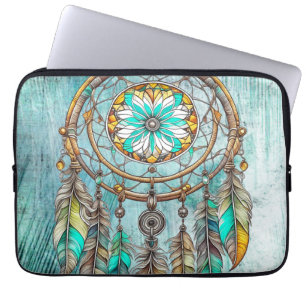 Funda Para Portátil Verde azulado Dreamcatcher Mystical Boho Feathers 