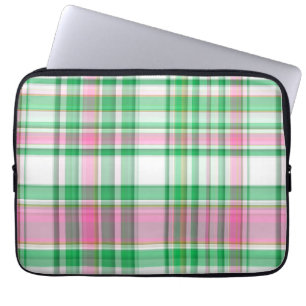 Funda Para Portátil Verde esmeralda, rosa caliente, madrás de perrito
