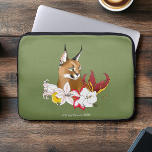 Funda Para Portátil Verde floral de gato salvaje caracal