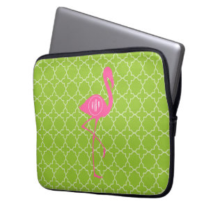 Funda Para Portátil Verde lima rosada Quatrefoil del flamenco del