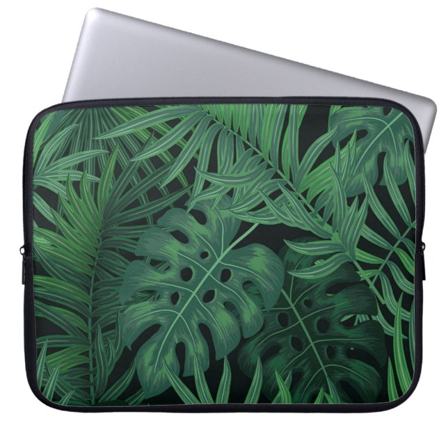 Funda Para Portátil Verde Noche tropical: Patrón vegetal exótico (Frente)