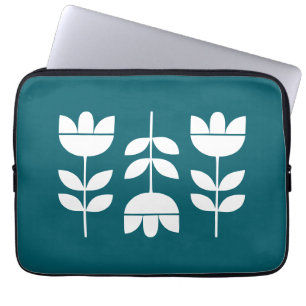 Funda Para Portátil Verde oscuro y 3 flores blancas