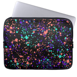 Funda Para Portátil verde púrpura coral sobre negro salpicaduras de