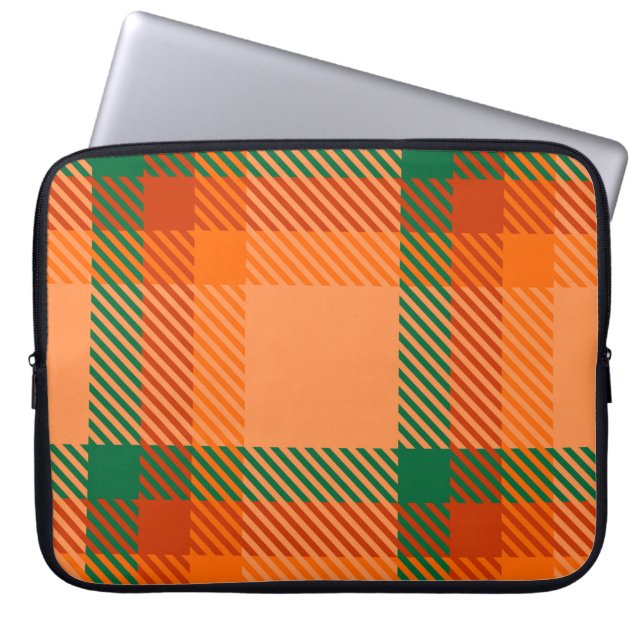 Funda Para Portátil Verde, rojo, Naranja y escocés Tartán (Frente)