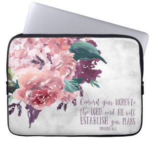 Funda Para Portátil Verso de la Biblia de Mármol Floral de Girona