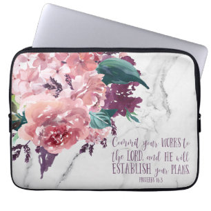 Funda Para Portátil Verso de la Biblia de Mármol Floral Vintage