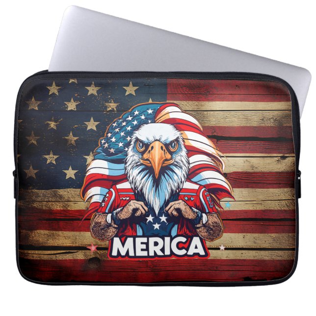 Funda Para Portátil Veteranos Día Bandera Americana Águila Patriótica (Frente)