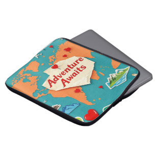 Funda Para Portátil Viaja por el mapa del mundo con pines para el cora