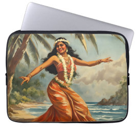 Funda Para Portátil Viaje de estilo vintage en Hawái Chica bailando