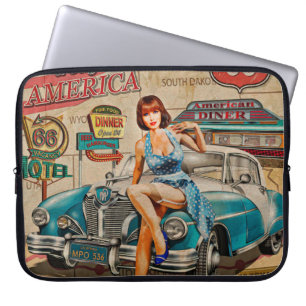Funda Para Portátil Viaje en auto a través del afiche de la época esta