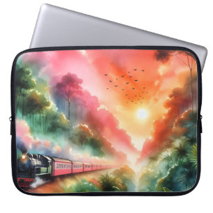 Funda Para Portátil Viaje en tren al atardecer tropical acuarela