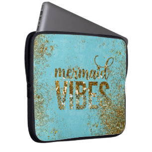 Funda Para Portátil Vibes de sirenas - Tipografía Purpurina de oro sob