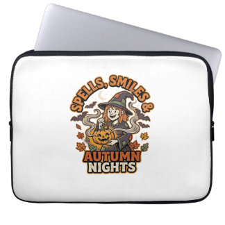 Funda Para Portátil Vibraciones de Bruja de Calabaza de Halloween