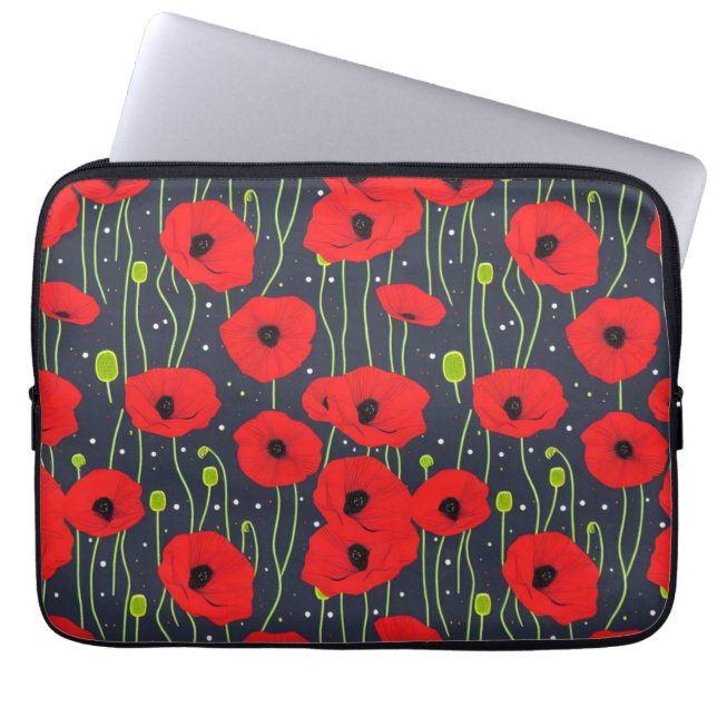 Funda Para Portátil Vibrant Modern Red Poppies Pattern Art (Frente)