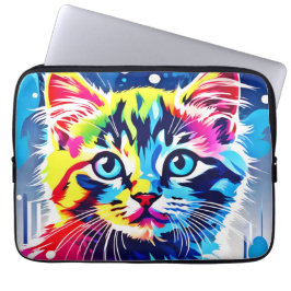 Funda Para Portátil Vibrant Neon Kitty Art