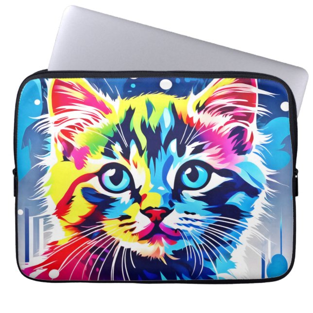 Funda Para Portátil Vibrant Neon Kitty Art (Frente)