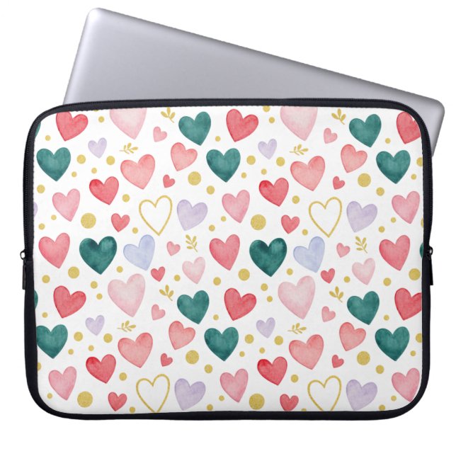 Funda Para Portátil Vibrant Rainbow Watercolor Hearts (Frente)