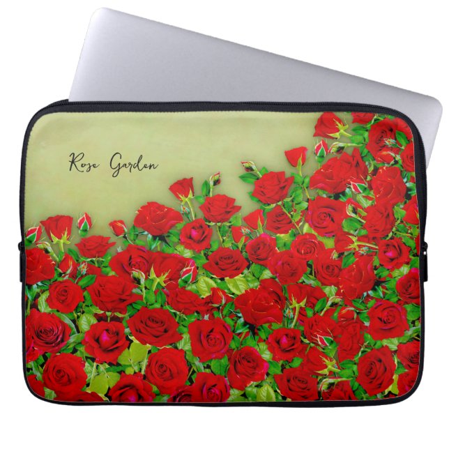 Funda Para Portátil Vibrant Red Rose Garden Floral Pattern (Frente)