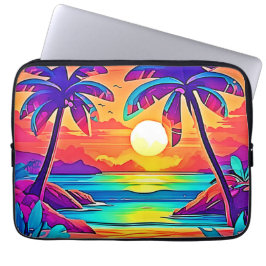 Funda Para Portátil Vibrante arte tropical del atardecer