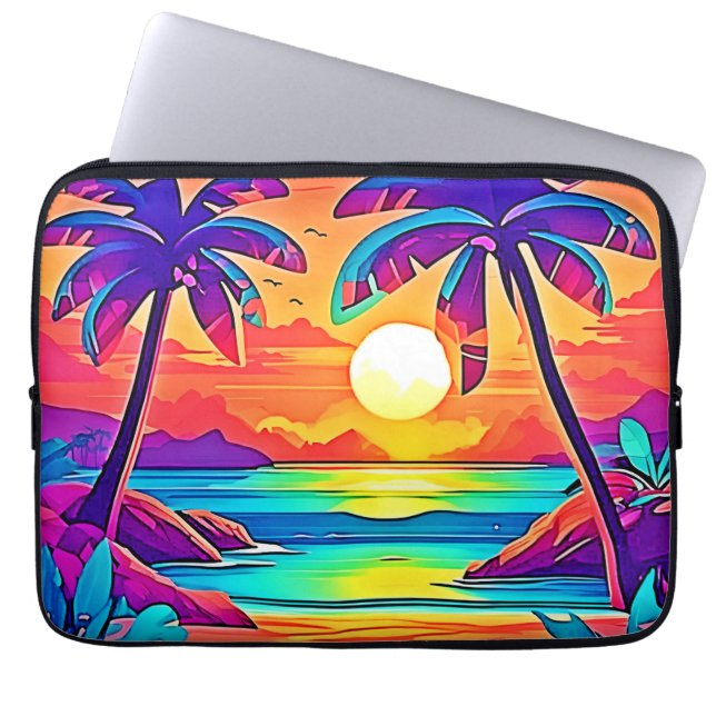 Funda Para Portátil Vibrante arte tropical del atardecer (Frente)