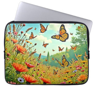 Funda Para Portátil Vibrante diseño de mariposa de flores silvestres