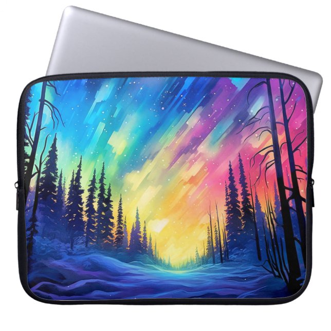 Funda Para Portátil Vibrante Ilustracion artístico de las luces boreal (Frente)