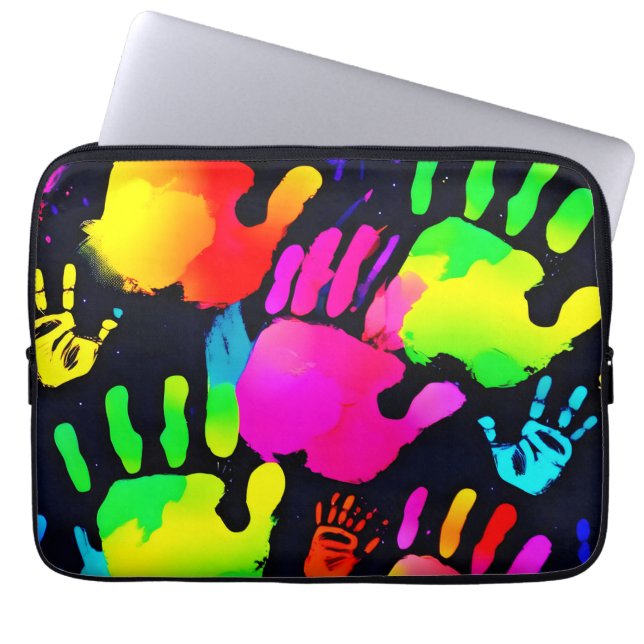 Funda Para Portátil Vibrante Neon Handprint Art (Frente)