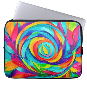 Funda Para Portátil Vibrante Psicodelia Pintada de Espiral Floral