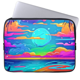 Funda Para Portátil Vibrante puesta de sol sobre olas oceánicas
