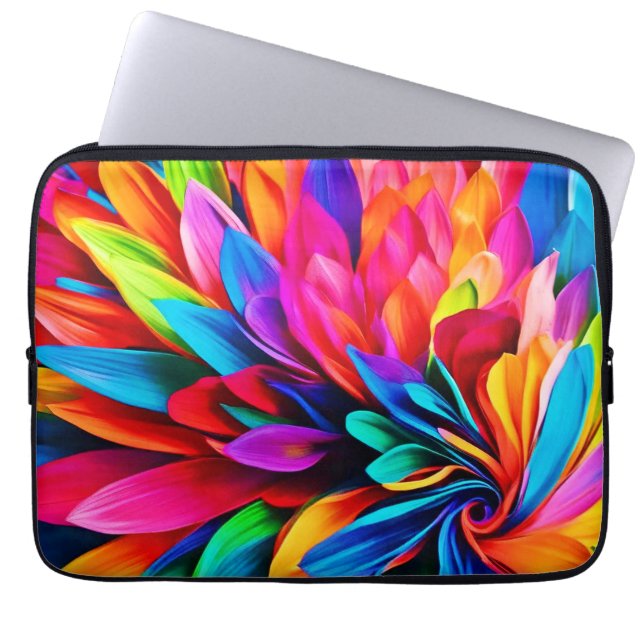 Funda Para Portátil Vibrante resumen de la flor arcoiris (Frente)