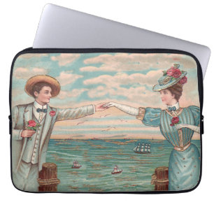 Funda Para Portátil Víctoriano Playa Amor Vestido De Boda De Pareja En