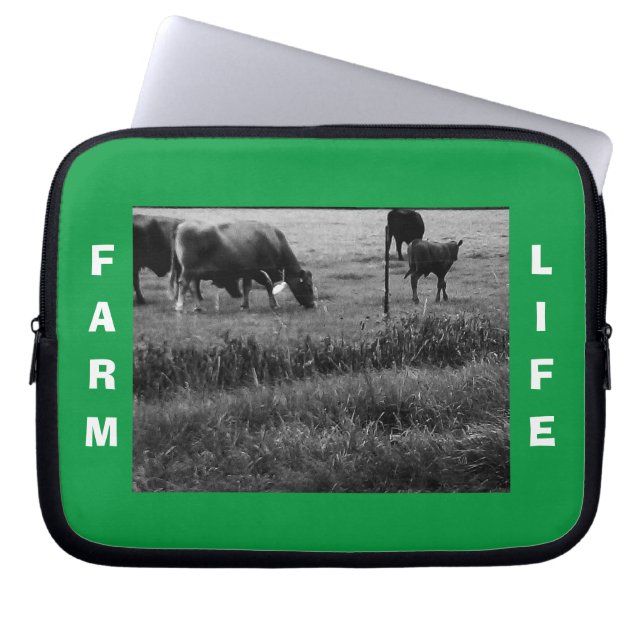 Funda Para Portátil Vida de granja, familia de vacas (Frente)