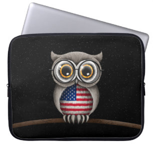 Funda Para Portátil Vidrios que llevan del búho lindo de la bandera