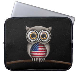 Funda Para Portátil Vidrios que llevan del búho lindo de la bandera