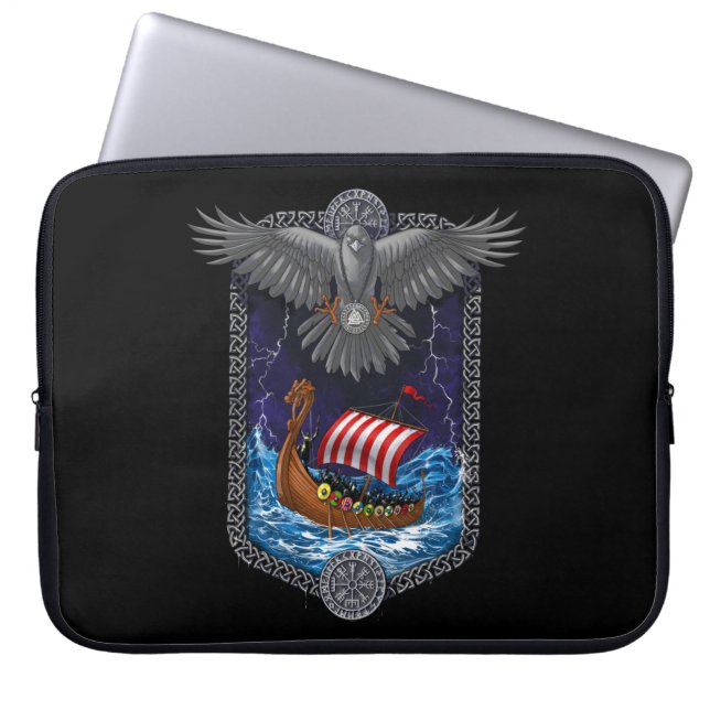 Funda Para Portátil Viking Warrior Ship Raven (Frente)
