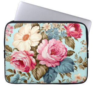 Funda Para Portátil Vintage Blue Pink Floral Garden